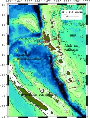 Figure 2 : Vitesses de convergence des îles de Vanuatu par rapport à la plaque australienne
